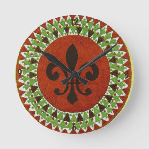 Black Fleur de Lis Round Clock