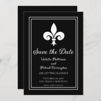 Black Fleur de Lis Save the Date Invite
