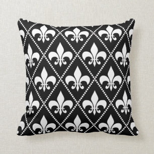 Black Fleur de Lis Throw Pillow
