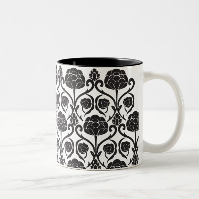 Black Fleur-de-Lis Two-Tone Coffee Mug (Right)