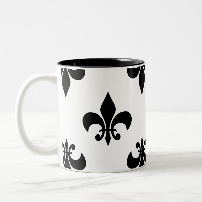 black fleur de lis Two-Tone coffee mug (Left)
