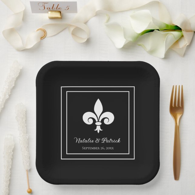 Black Fleur de Lis Wedding Paper Plates (Wedding)