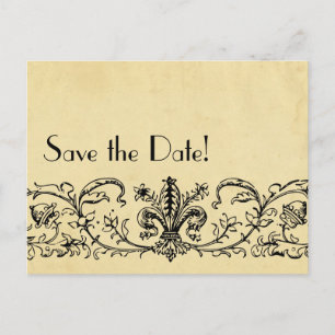 Black Fleur Save the Date Announcement Postcard