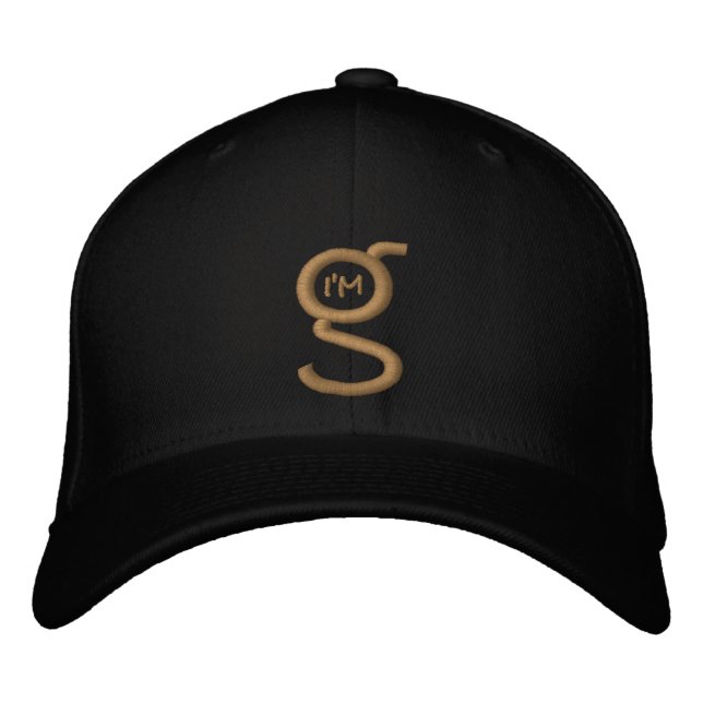 Black FlexFit Cap w Ochre-colour Embroidered Logo (Front)