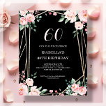 Black Floral 60th Budget Birthday Invitation<br><div class="desc">Looking for an affordable and charming invitation for your upcoming 60th birthday bash? Look no further than our black floral paper invitation! With a lovely design featuring delicate blush pink flowers on a chic black background and an elegant font, this customizable invitation is sure to set the perfect tone for...</div>