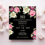 Black Floral 80th Budget Birthday Invitation<br><div class="desc">Celebrate your special day in style with these beautiful black floral birthday invitations! The elegant design features delicate flowers in pink, cream, and purple shades, making it the perfect choice for a sophisticated and timeless celebration. These invitations are printed on paper making them an affordable option for those on a...</div>