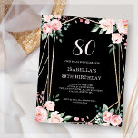 Black Floral 80th Budget Birthday Invitation<br><div class="desc">Looking for an affordable and charming invitation for your upcoming 80th birthday bash? Look no further than our black floral paper invitation! With a lovely design featuring delicate blush pink flowers on a chic black background and an elegant font, this customizable invitation is sure to set the perfect tone for...</div>