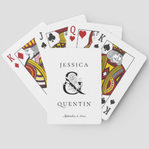 Black Floral Ampersand Wedding Favour Playing Cards