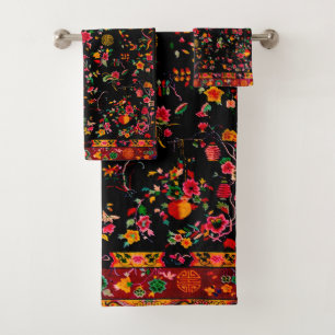 Black Floral   Bath Towel Set