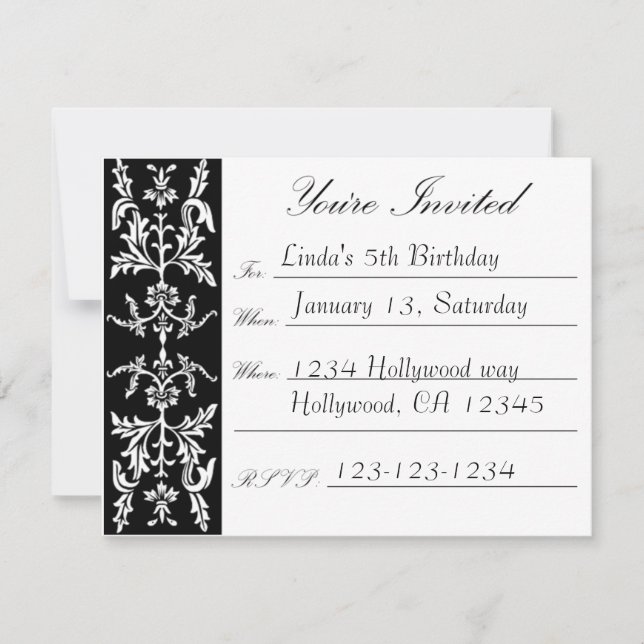 Black Floral Birthday Invitation (Front)