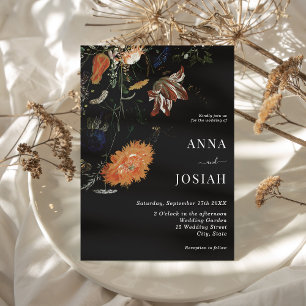 Black Floral Boho Chic Wedding Invitation