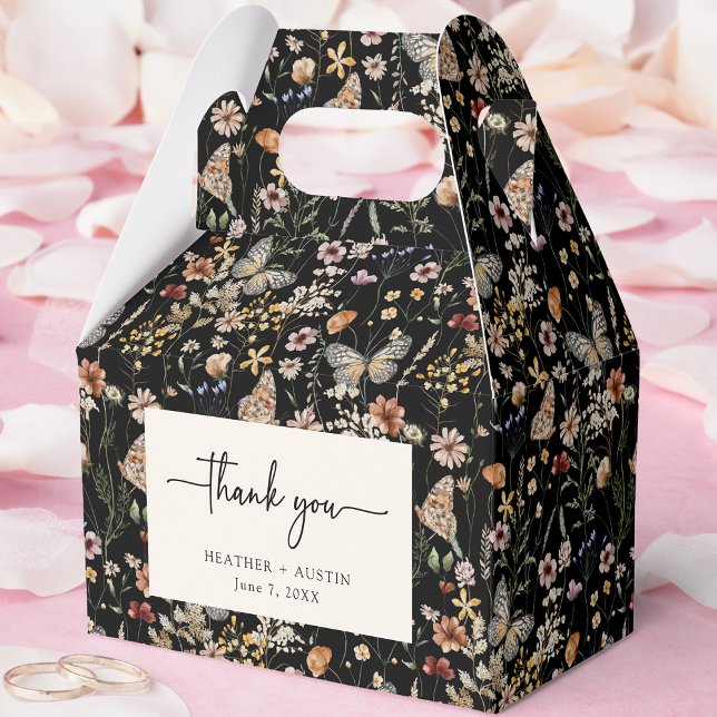 Black Floral Boho Wedding Favour Box (Black Floral Boho Wedding Favor Box with Butterflies by Painted Paperie
)