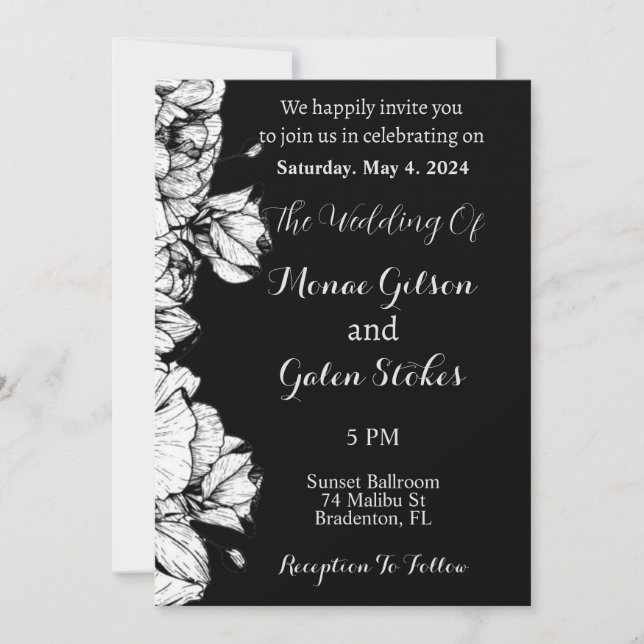 Black Floral Border Minimalistic Modern Wedding Invitation (Front)