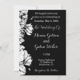 Black Floral Border Minimalistic Modern Wedding Invitation