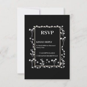 Black Floral Border Wedding RSVP Card