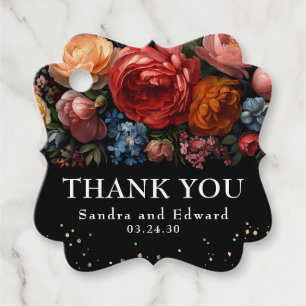 Black Floral Botanical Moody Wedding Thank You Favour Tags