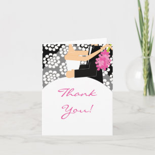 Black Floral Bride & Groom Thank You Note Card