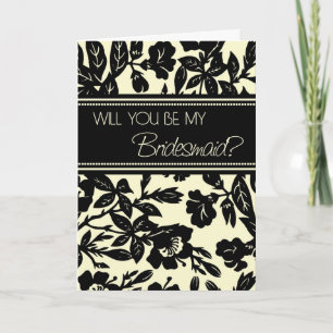 Black Floral Bridesmaid Invitation Card