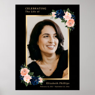 Black Floral Celebration of Life Photo Sign