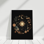 Black Floral Celestial Boho Wall Art<br><div class="desc">This Black Floral Celestial Boho Wall Art features Moon phases, a floral circle, the Sun, and Stars, and vintage flowers. This art is perfect for bohemian homes.</div>