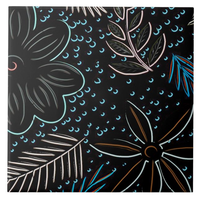 Black Floral Ceramic Tile (Front)