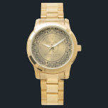 Black Floral Circle 50th Wedding Anniversary Watch<br><div class="desc">Black ornate floral circle on gold tones background,  customizable gold wedding Anniversary. Celebrating 50 years of happy memories customizable text.</div>