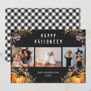 Black Floral Citrouilles 3 Cartes d'Halloween phot