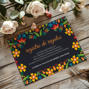 Black Floral Colorful Botanical Spanish Wedding Enclosure Card