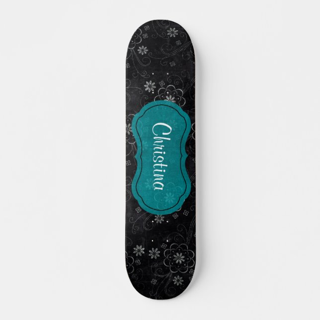 Black Floral Comp Skateboard (Front)