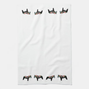 Black Floral Dala Horse MoJo Kitchen towel