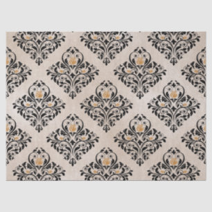 Black Floral Damask on Tan Decoupage Tissue Paper