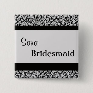 Black Floral Damask Wedding Bride women v3 2 Inch Square Button