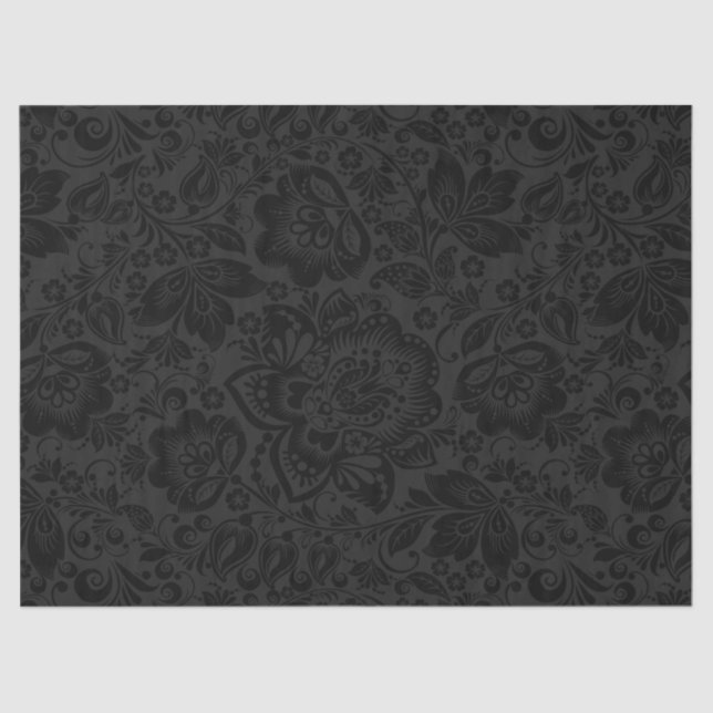 Black floral damask with dark grey background tissue paper (Front)