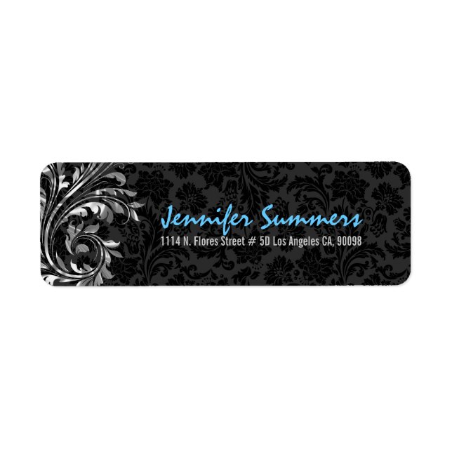 Black Floral Damasks Metallic Silver Floral Swirl (Front)