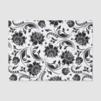 Black Floral Damasks Pattern White Background