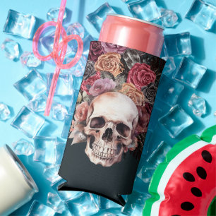Black floral death, gothic birthday seltzer can cooler