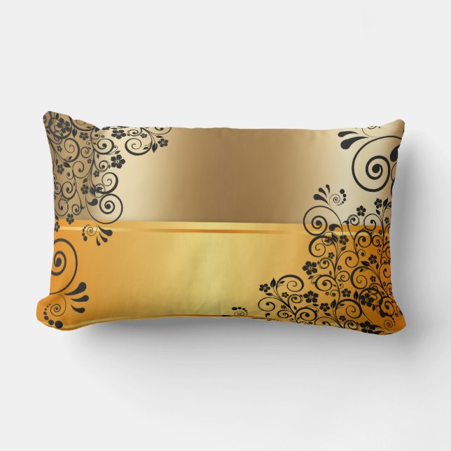 Black floral decor lumbar pillow (Front)