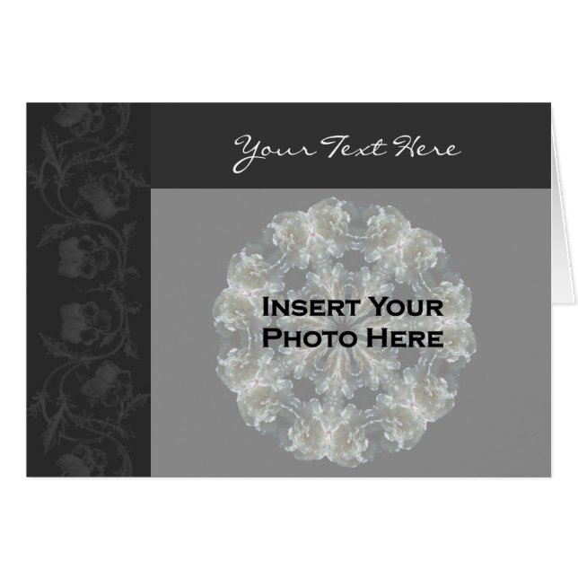 Black Floral Design Photo Card (Front Horizontal)