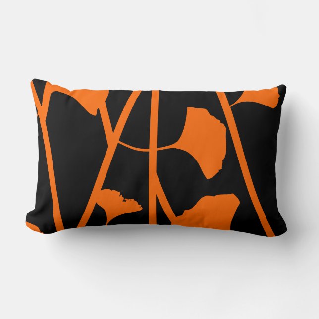 Black Floral Design with Your Choice Accent Colour Lumbar Pillow (Front)