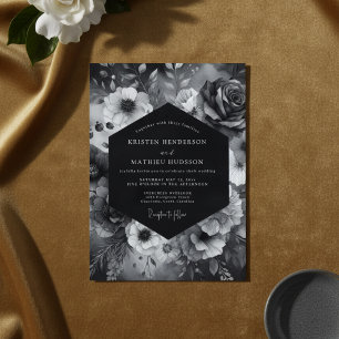 Black Floral Dramatic Bloom Wedding Invitation