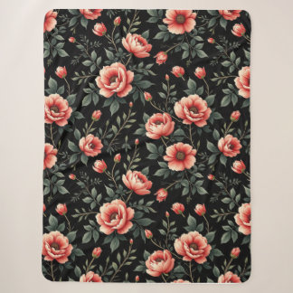 Black Floral Dream Sherpa Blanket