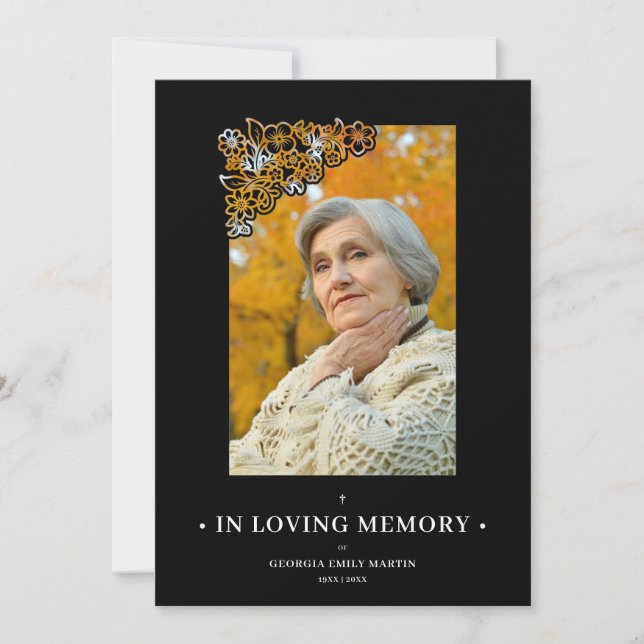 Black Floral Frame Elegant Photo Funeral (Front)