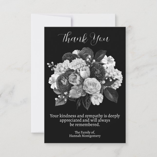 Black Floral Funeral and Sympathy Thank You (Front)