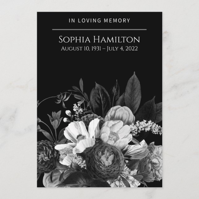 Black Floral Funeral Memorial Programme (Devant)