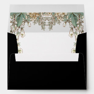 Black Floral Garland Script Elegant Wedding Envelope