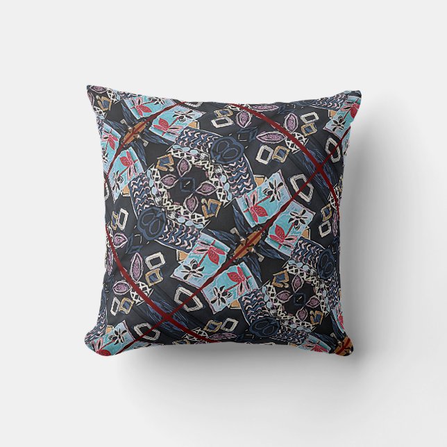 Black floral geometric pattern beautiful throw pillow (Front)