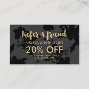 Black Floral Gold Text Salon Referral Card
