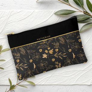 Black Floral Grace Maid of honor Accessory Pouch