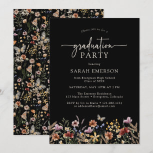 Black Floral Graduation Invitation
