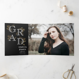 Black Floral Graduation Photo Announcement